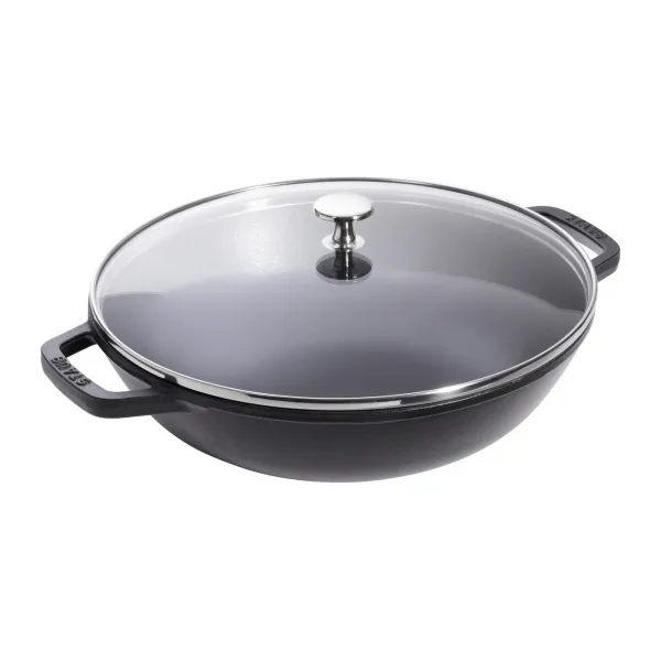 Вок со стеклянной крышкой, черный, 30 см, 4,4 л, Staub