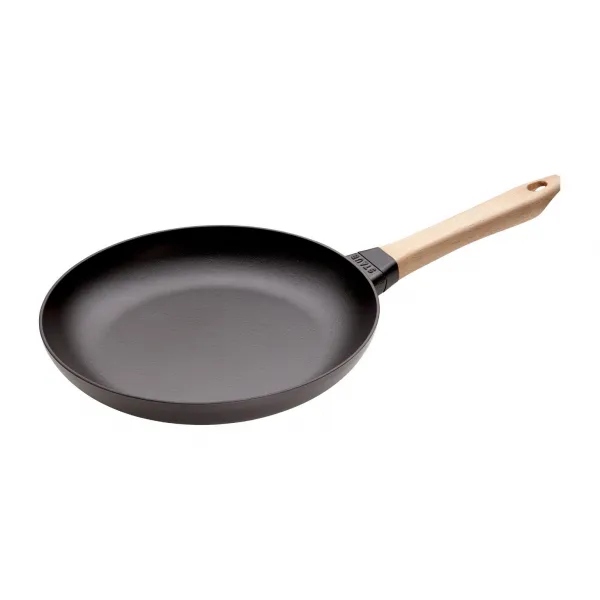 Сковорода круглая, 28 см, с деревянной ручкой, черная, Staub