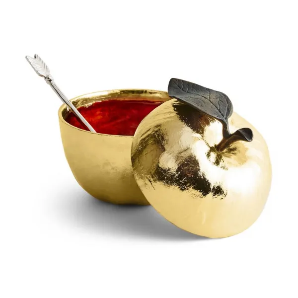 Банка для меда с ложкой Michael Aram «Apple», 11 см, золото — фото 2