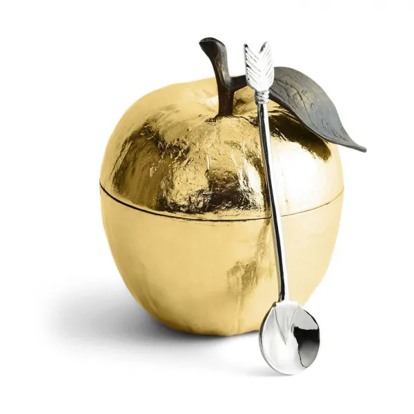 Банка для меда с ложкой Michael Aram «Apple», 11 см, золото — фото 3