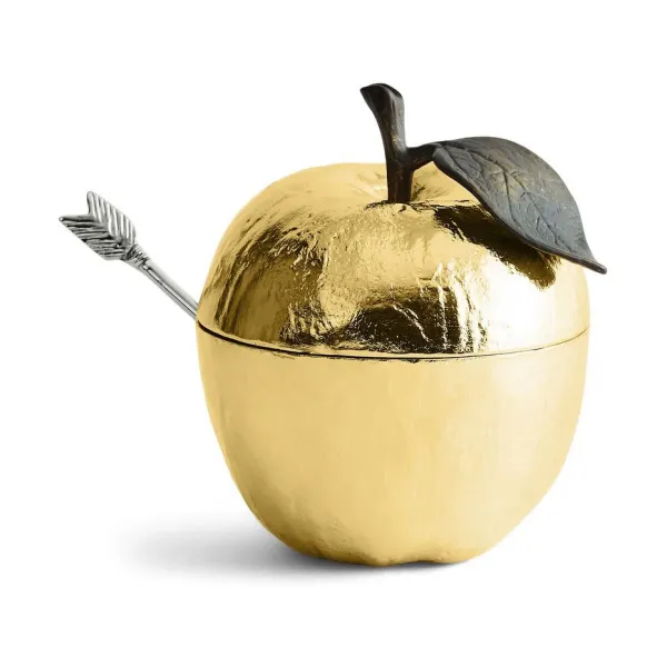 Банка для меда с ложкой Michael Aram «Apple», 11 см, золото — фото 5