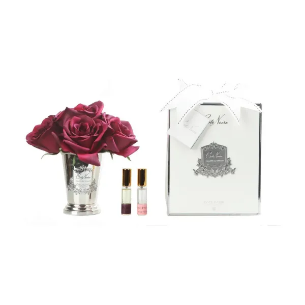 Ароматизированный букет 21 см «Seven Rose Bouquet» карминно-красный в серебряной вазе, Cote Noire