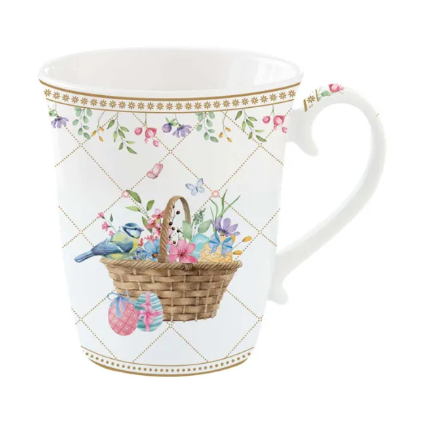Кружка, 275 мл, фарфор P, белая, Корзина с цветами, Spring Bloom, Easy Life